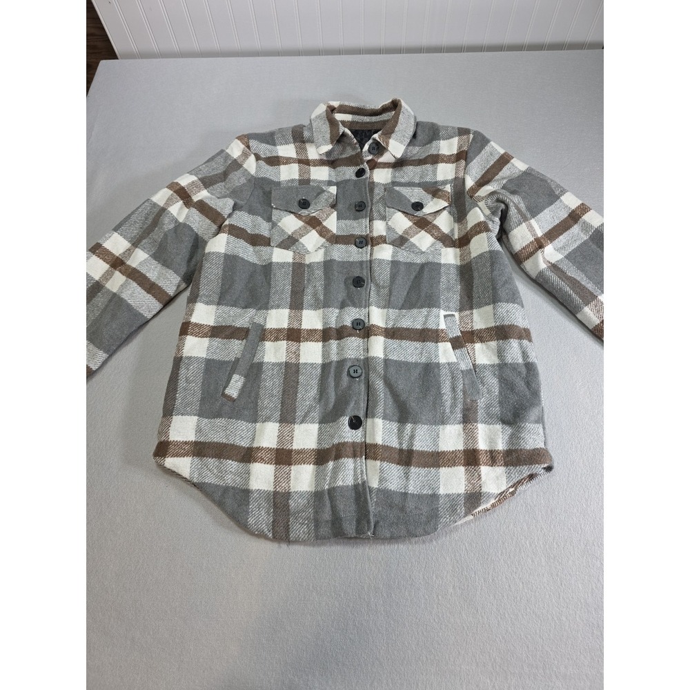 Flannel Shirt Jackets Quilted Lined Plaid Sz L